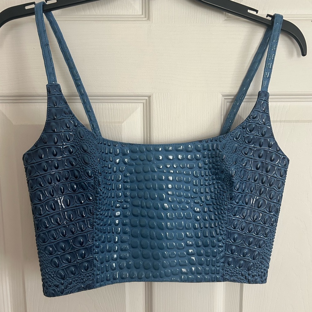 Blue Croc-Embossed Women's Corset Top